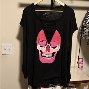 Torrid Black Graphic Long Sleeve Tee with Pink Skull